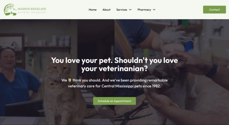 Madison Ridgeland Animal Hospital website hero screenshot